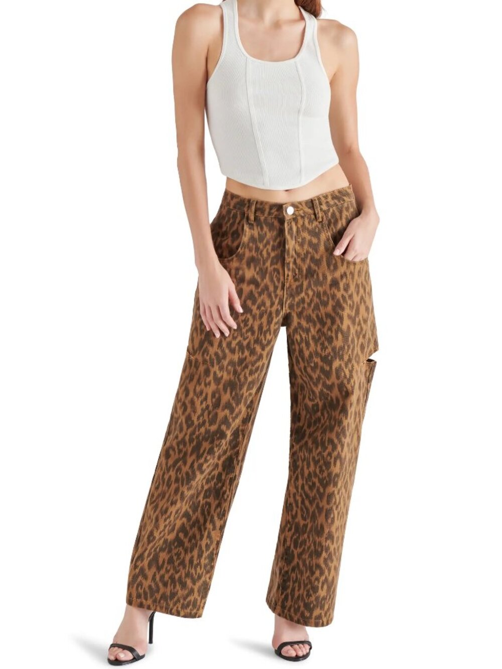 Steve Madden Maise Leopard Barrel Wide Leg High Rise Jeans NWT